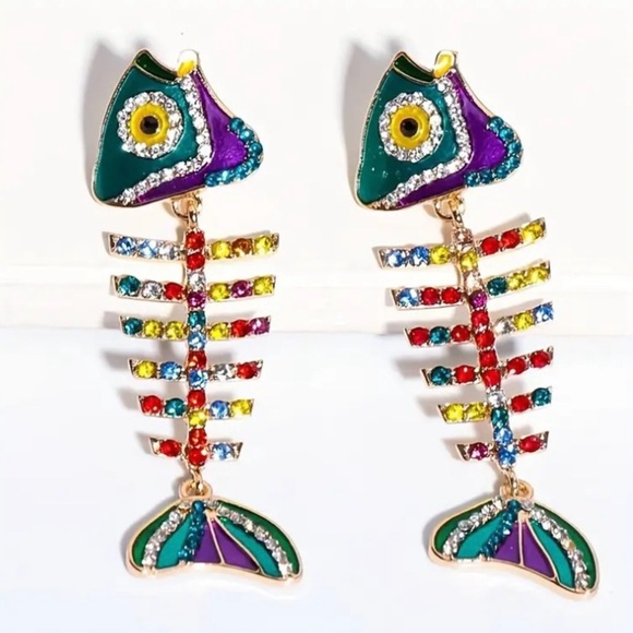 ✨Betsey Johnson Lucia Rhinestone Fish Bone Earrings - Picture 6 of 6